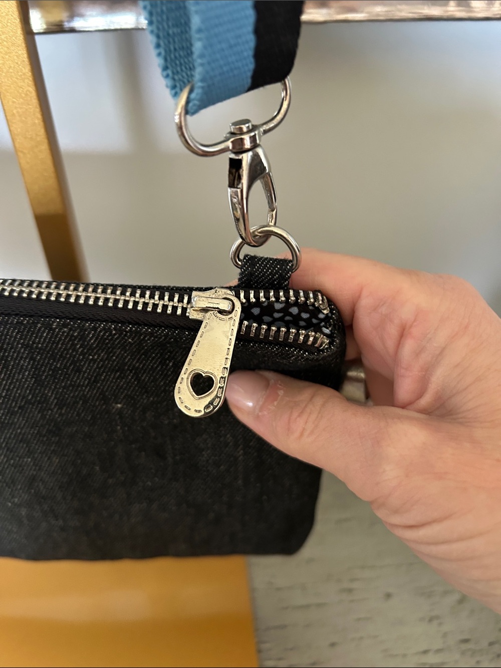 Brighton Black Denim Crossbody with Teal Butterfly Accents NWOT - Picture 6 of 10